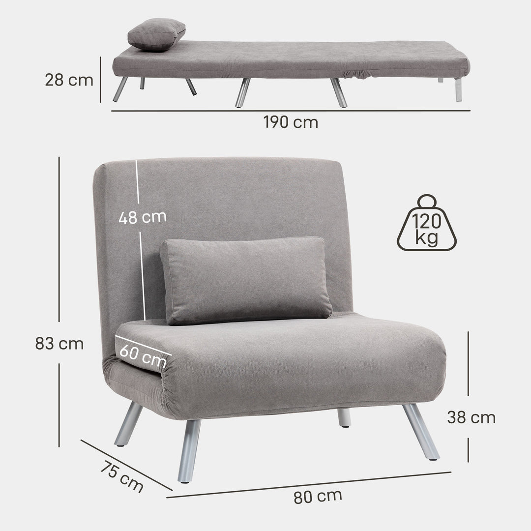 Single Velvet-Feel Chair Bed - Grey