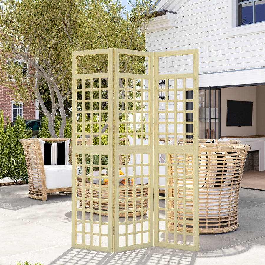 3-Panel Garden Privacy Screen, Freestanding Foldable Wooden Outdoor Divider/Trellis, Decorative Privacy Screen for Garden Patio Pool, 120 x 170 cm, Natural Wood Finish