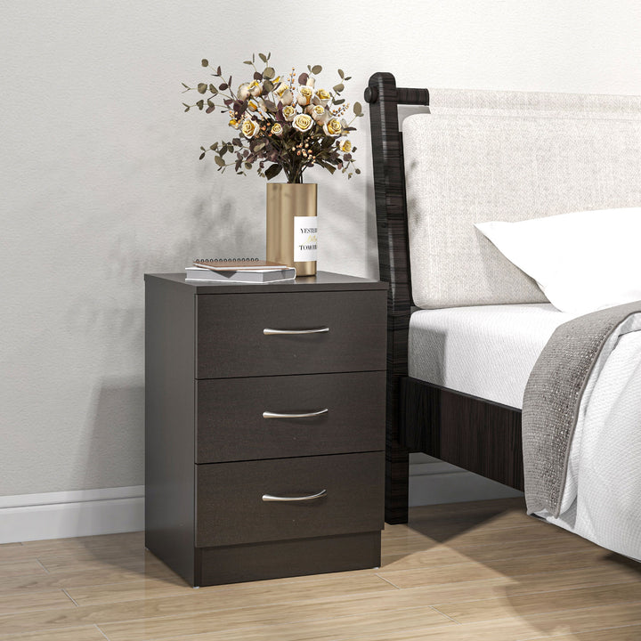 Bedside Cabinet with Drawer and Shelf, White Bedside Table for Bedroom, Living Room, Nightstand Side Table with Metal Rail Set of 2