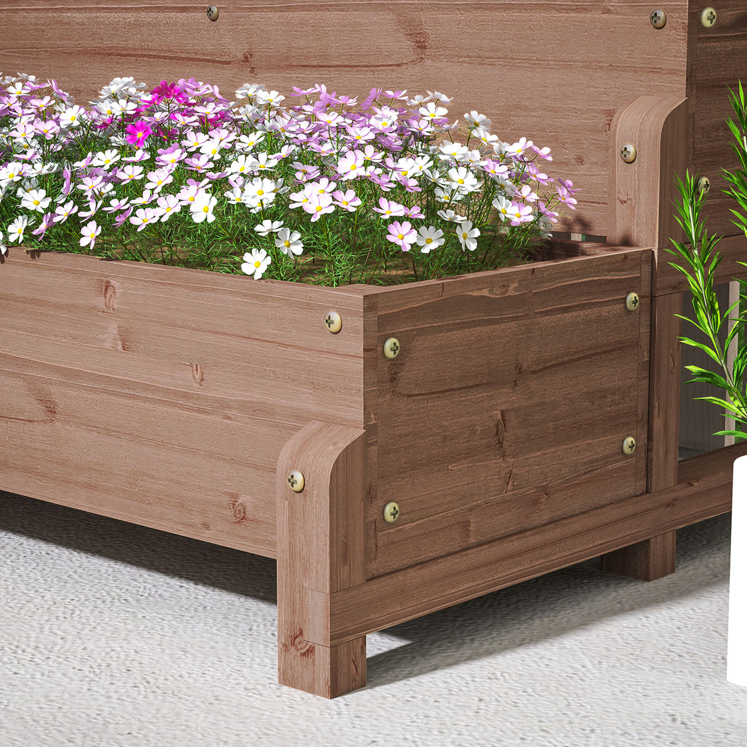 2-Tier Raised Garden Bed with Trellis, Wooden Elevated Planter Box with Drainage Holes, Outdoor Raised Planter for Climbing Plants, Fruits, Vegetables, Flowers, Brown