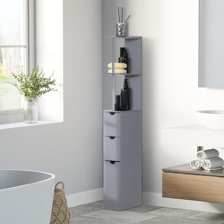 MCL Tall Bathroom Cabinet, Freestanding Bathroom Storage Cabinet with 2-Tier Shelf and Drawers, Narrow Cupboard Storage Unit, Grey