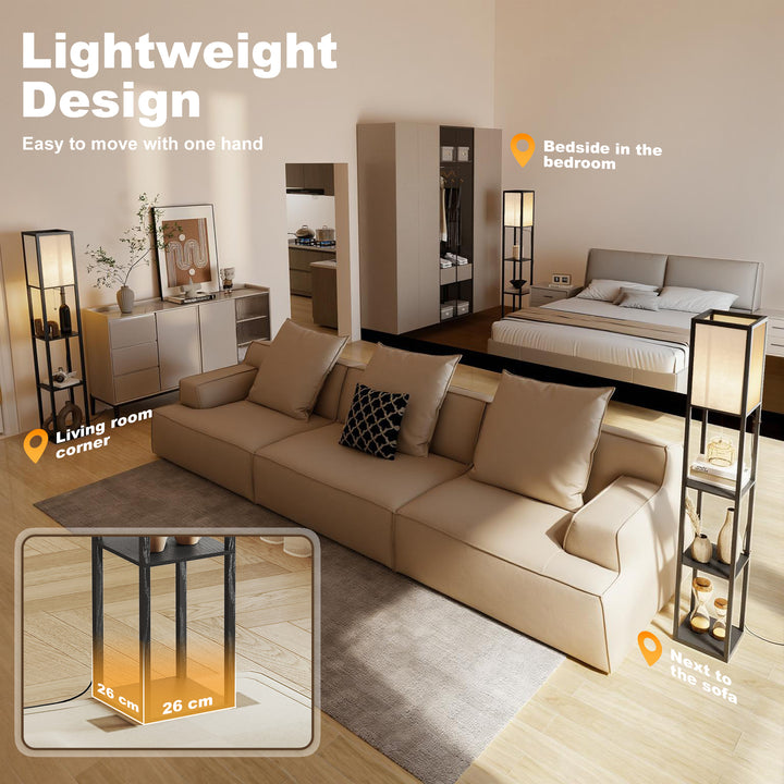 Floor Lamp with Shelves, 3 Layer Column Modern Standing Lamp for Livin