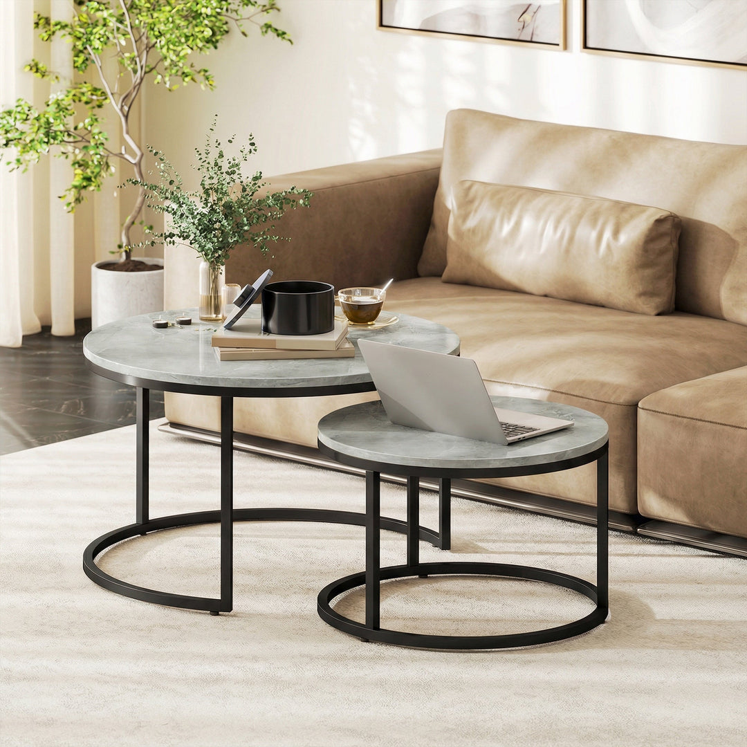 Set of Two Marble-Effect Stacking Tables - view 9