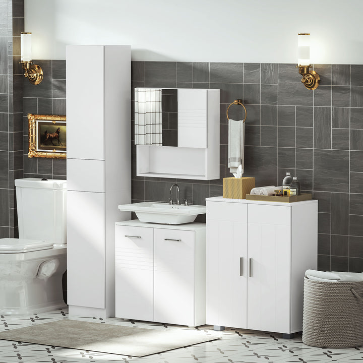 Modern Bathroom Floor Cabinet, Free Standing Linen Cabinet, Storage Cupboard with 3 Tier Shelves, White