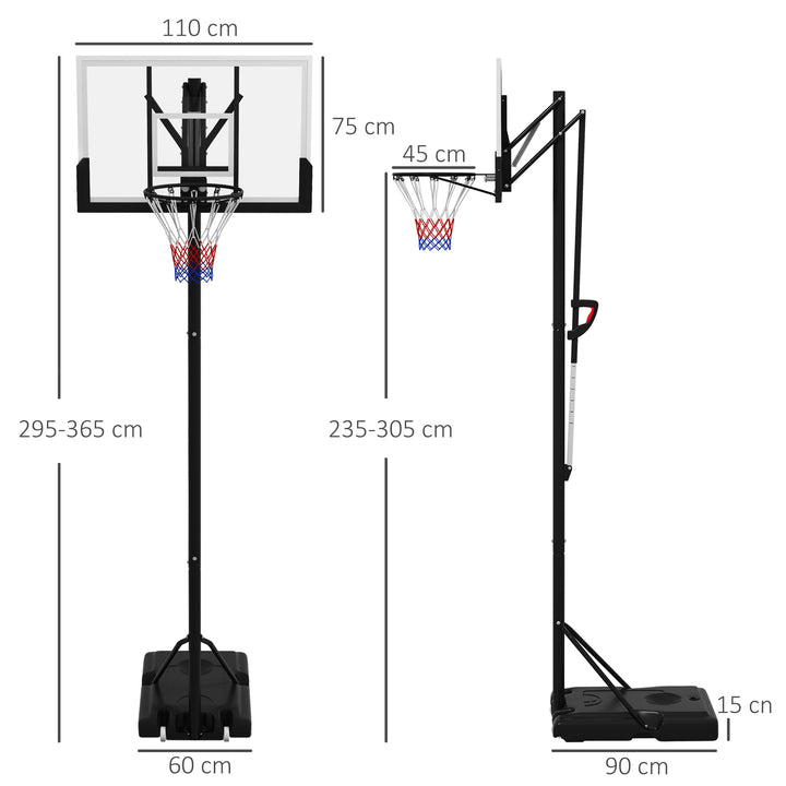 SPORTNOW 6 Level Height Adjustable Freestanding Basketball Hoop and Stand with Wheels, 2.35M-3.05M | Aosom UK