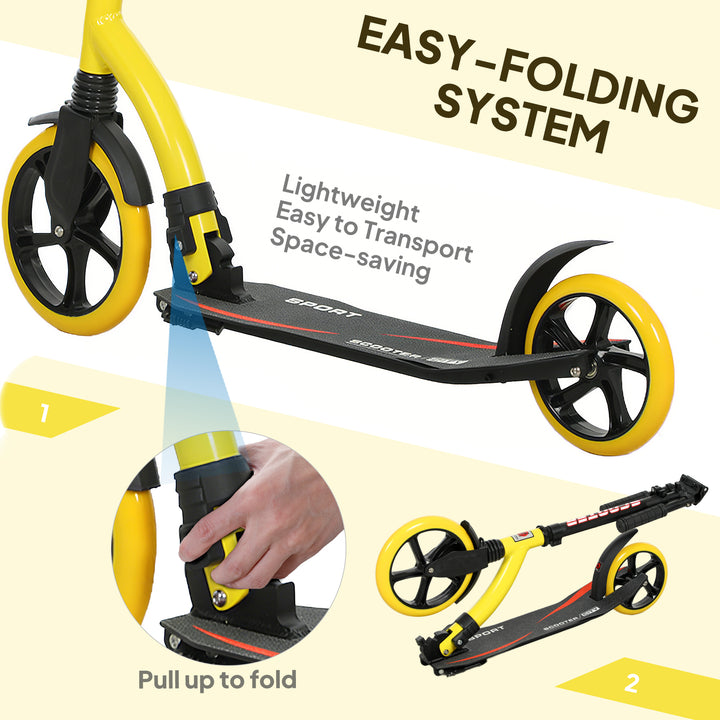 Foldable Kick Scooter with Double Shock Absorption and Big Wheels, Height Adjustable Aluminium Frame Big Wheel Scooter for 14+ Teens Adult - Yellow