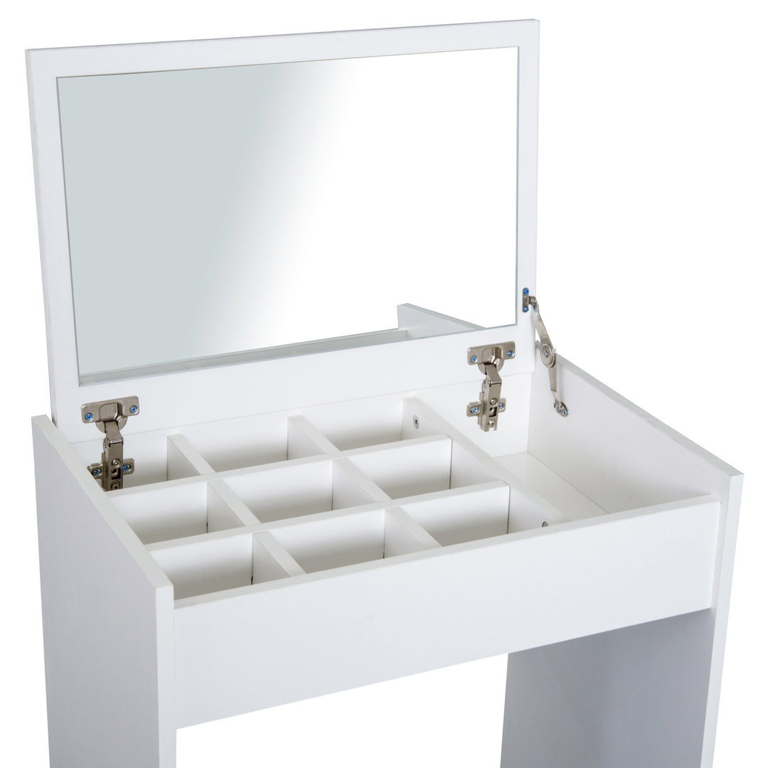 Dressing Table with Mirror and Stool, Vanity Makeup Table with Flip Up Mirror, Vanity Desk with Storage Unit and Padded Seat, White