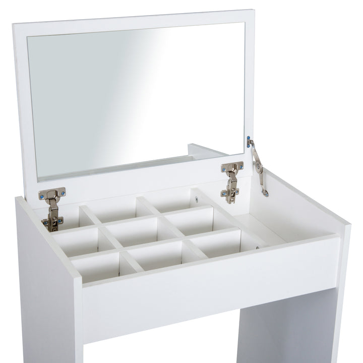 Dressing Table with Mirror and Stool, Vanity Makeup Table with Flip Up Mirror, Vanity Desk with Storage Unit and Padded Seat, White