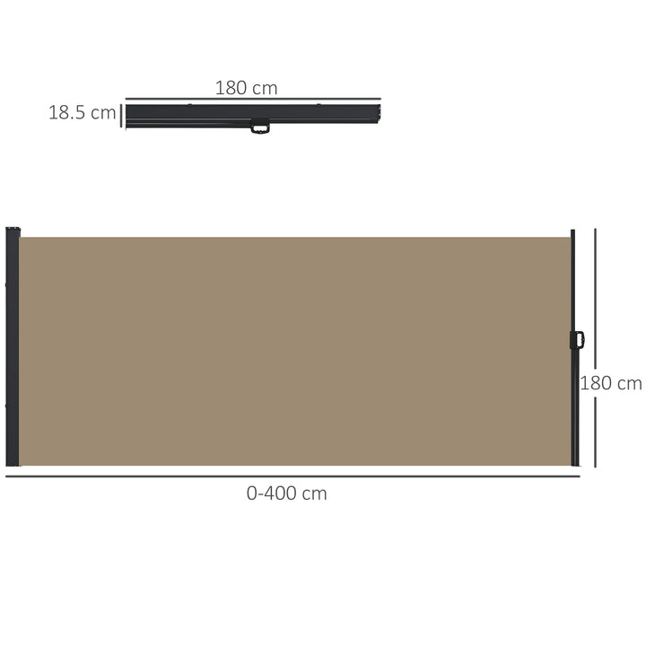 Outsunny Retractable Side Awning, Outdoor Privacy Screen for Garden, Hot Tub, Balcony, Terrace, Pool, 400 x 180cm, Khaki