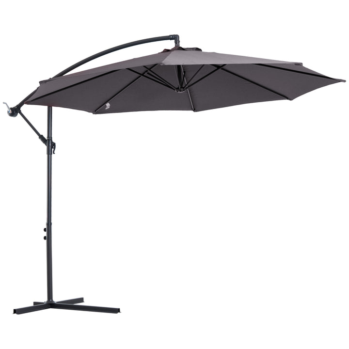 Outsunny 3(m) Garden Banana Parasol Hanging Cantilever Umbrella with Crank Handle, 8 Ribs and Cross Base for Outdoor, Sun Shade, Grey | Aosom UK