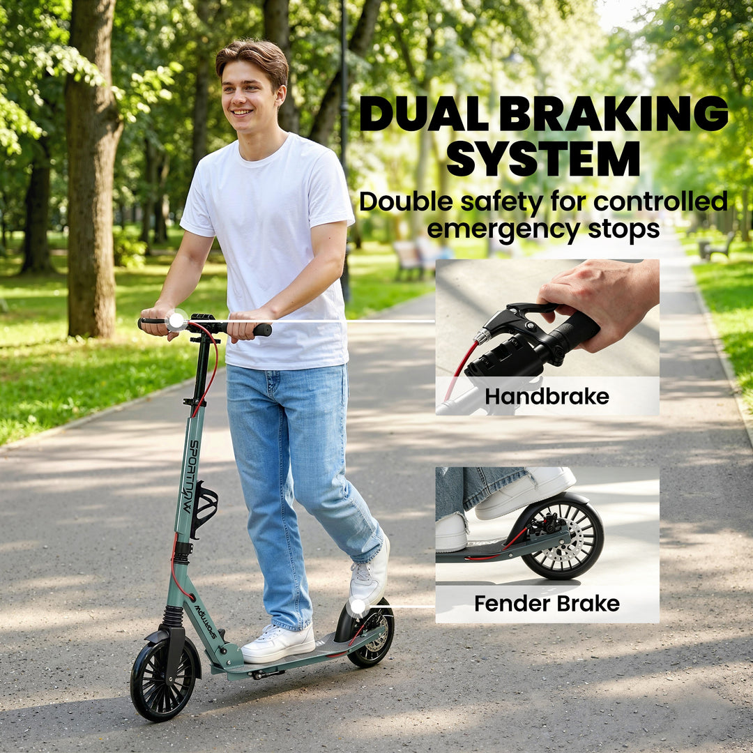 Foldable Kick Scooter with Height Adjustable Handlebar, One-click Fold