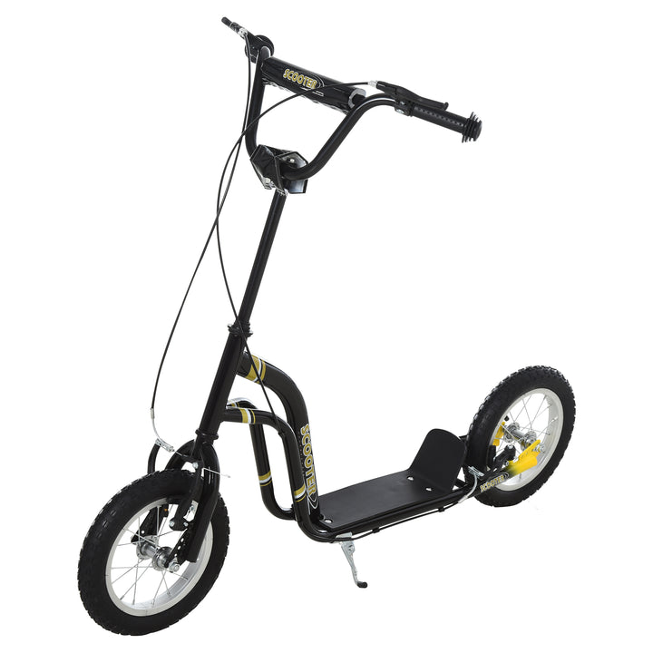 MCL Teen Kids Stunt Scooter w/ Adjustable Handlebar, 12 Inch Rubber Tyres, Dual Brakes, Black