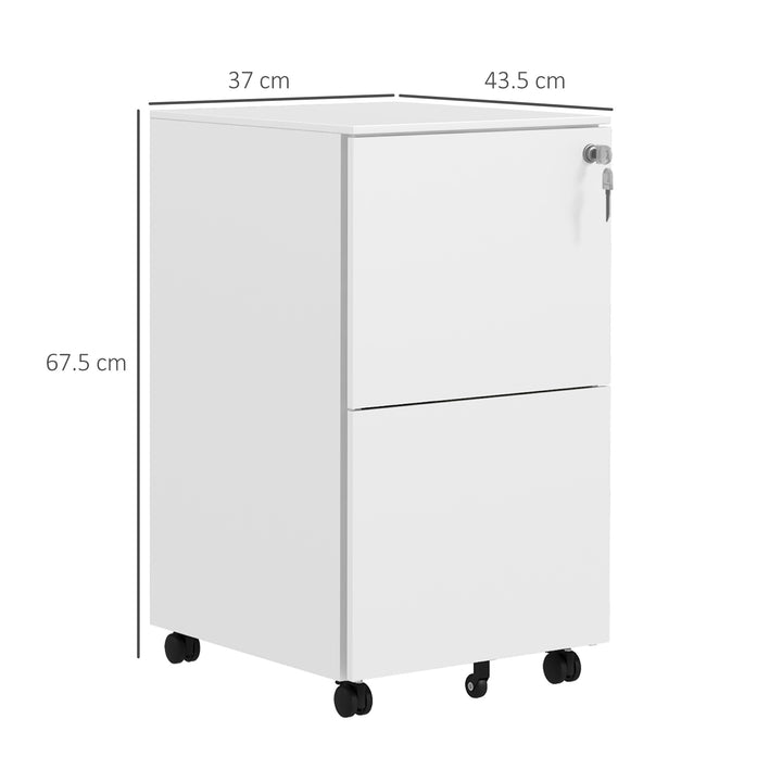 2-Drawer Vertical Filing Cabinet with Lock and 5 Wheels, Steel Mobile File Cabinet, for A4, Legal and Letter Size, Pre-Assembled Body, White