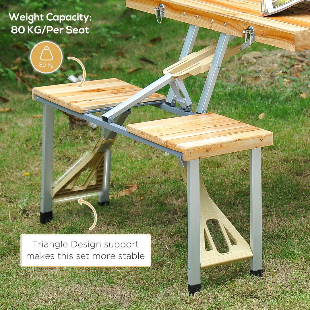 Outsunny Portable Folding Camping Picnic Table Party Field Kitchen Outdoor Garden BBQ Chairs Stools Set Wooden Wood