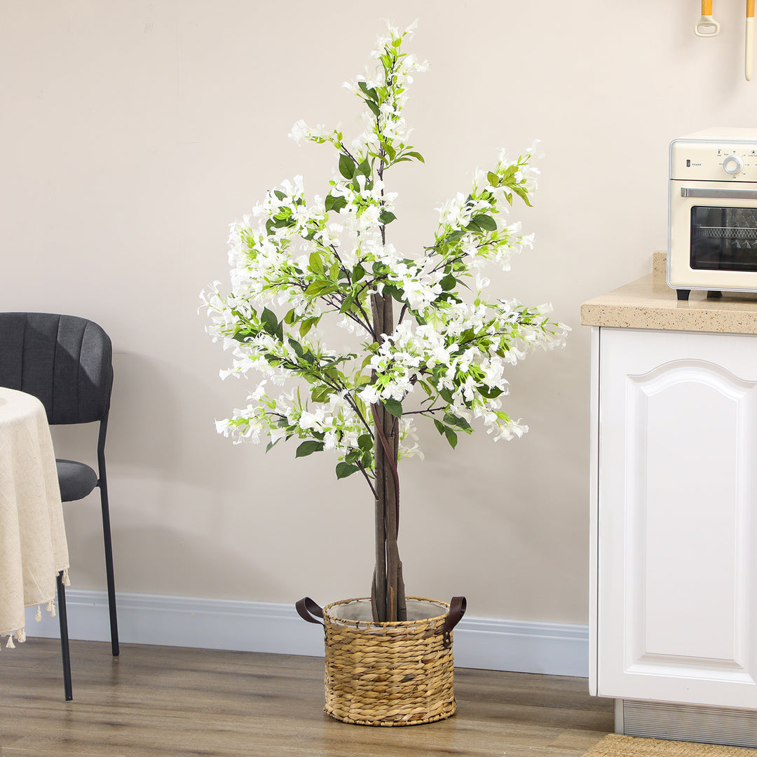 Artificial Plants Honeysuckle Flower in Pot Fake Plants with Curved Boots for Indoor 15x15x150cm White