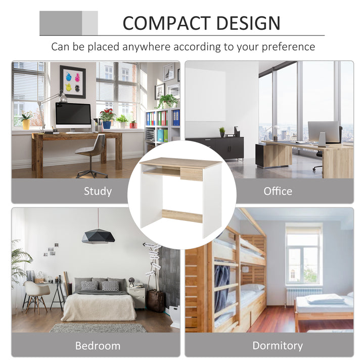 HOMCOM Compact Computer Table with Keyboard Tray Drawer Study Office Working Gaming Writing Desk, Oak Colour | Aosom UK