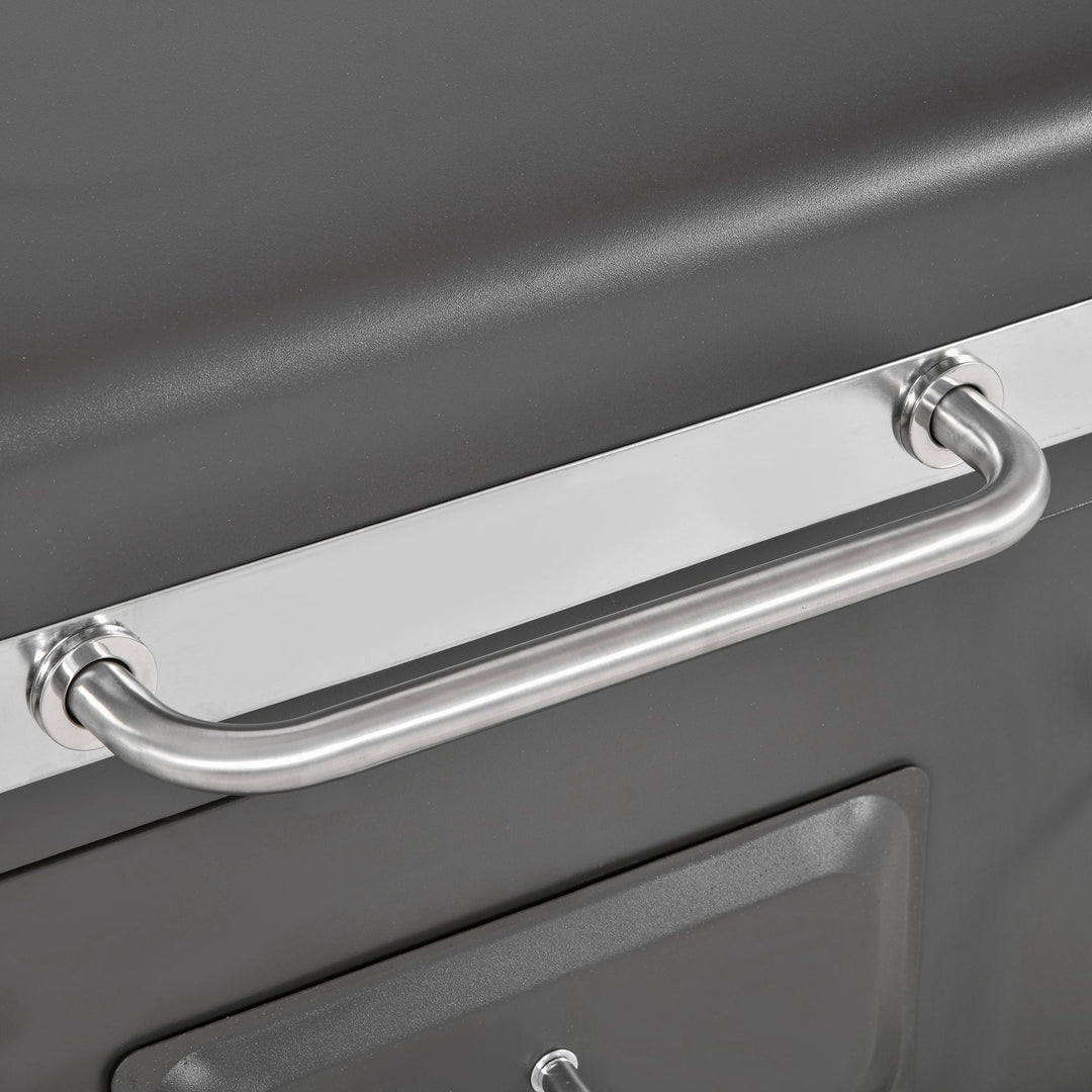 MCL Charcoal Grill BBQ Trolley with Adjustable Charcoal Grate, Garden Metal Smoker Barbecue with Shelf, Side Table, Wheels, Built-in Thermometer, Bottle Opener