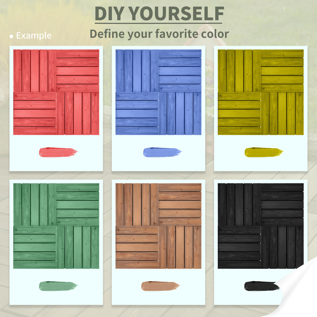 27 Pcs Solid Wood Interlocking Decking Tiles For Patio, Balcony, Roof Terrace, Hot Tub, Black, (30 x 30 cm Per Piece)