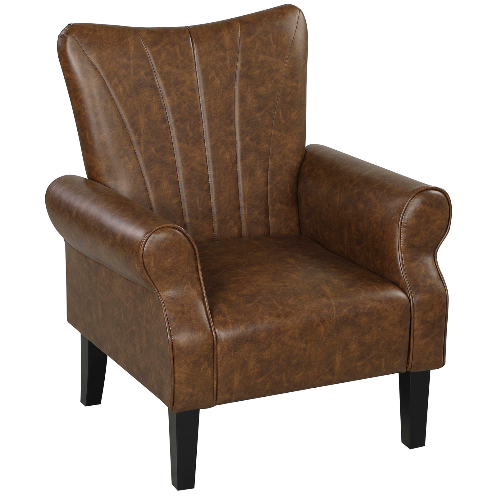 Upholstered Accent Chair with Rolled Arms and Wood Legs, Armchair for Living Room Bedroom, Brown