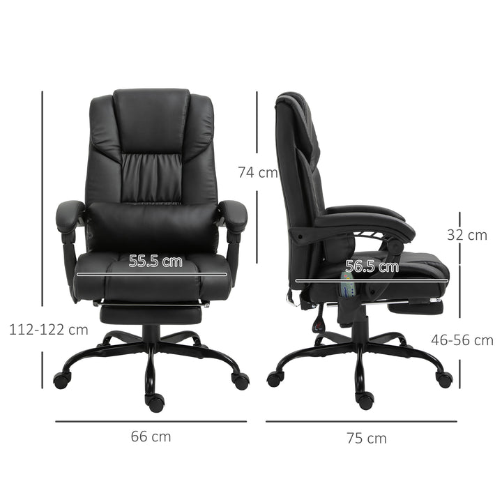 6-Point Massage Office Chair, PU Leather Desk Chair with Adjustable Height and Footrest for Home Office, Black