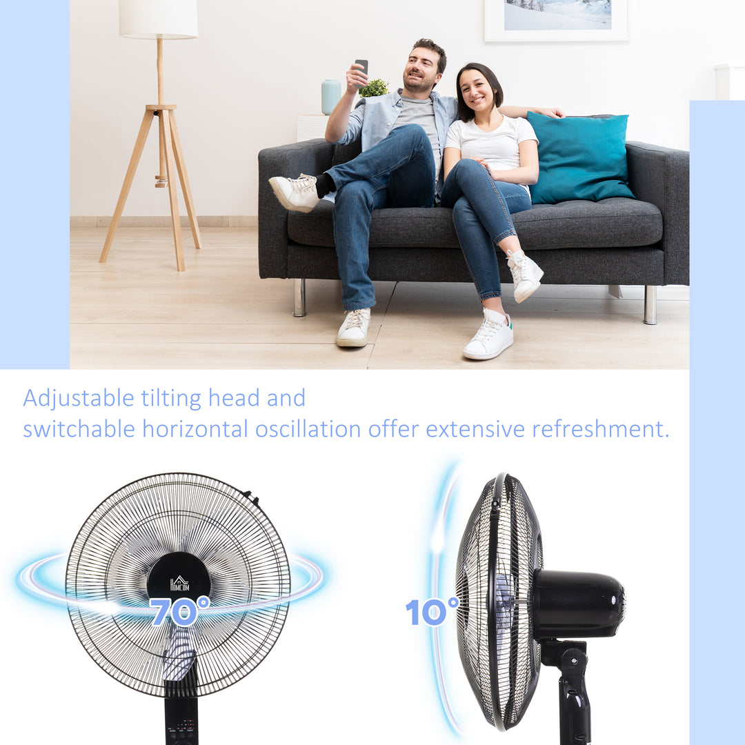 18" Pedestal Fan, Oscillating Standing Fan with Remote Control, Floor Fan with Adjustable Height, 3 Speed, 7.5-Hour Timer, Black