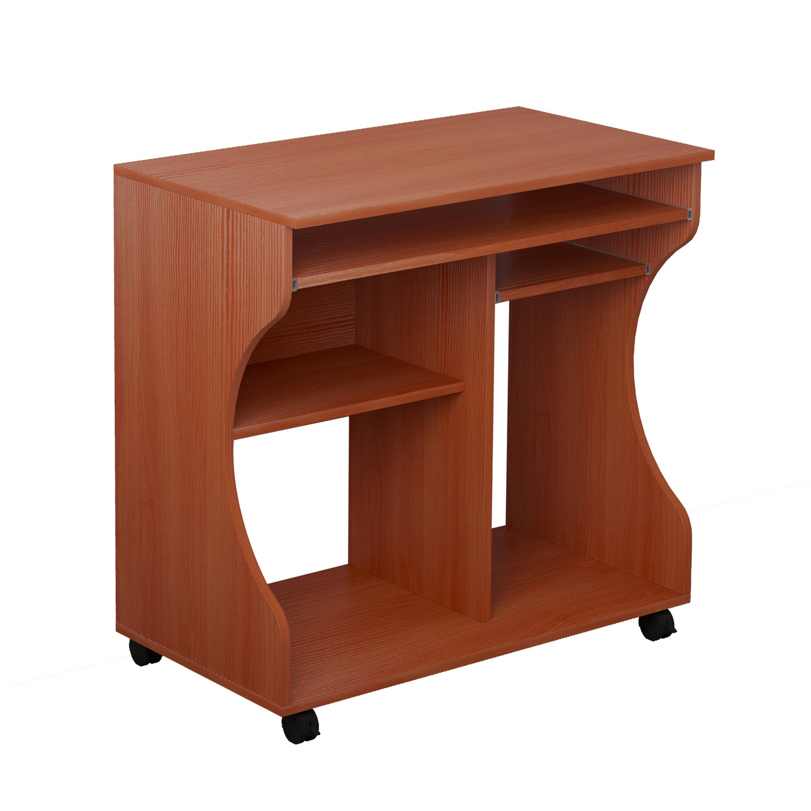 Multi-Storage Compact Work Desk, with Wheels - Cherry Wood Colour