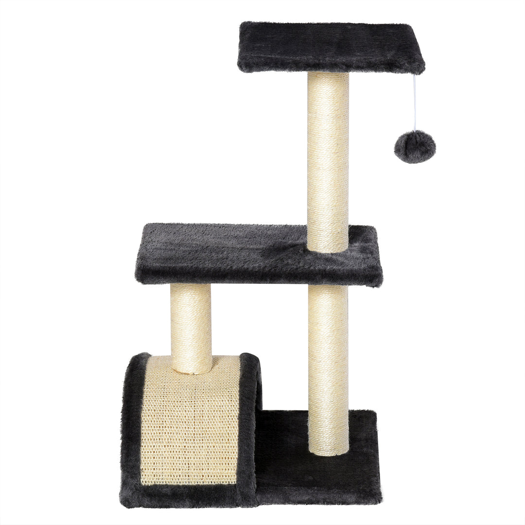 PawHut Cat Tree Tower, 72cm Climbing Activity Centre for Kittens, with Sisal Scratching Post, Pad Arc Perch, and Hanging Ball Toy, Grey | Aosom UK