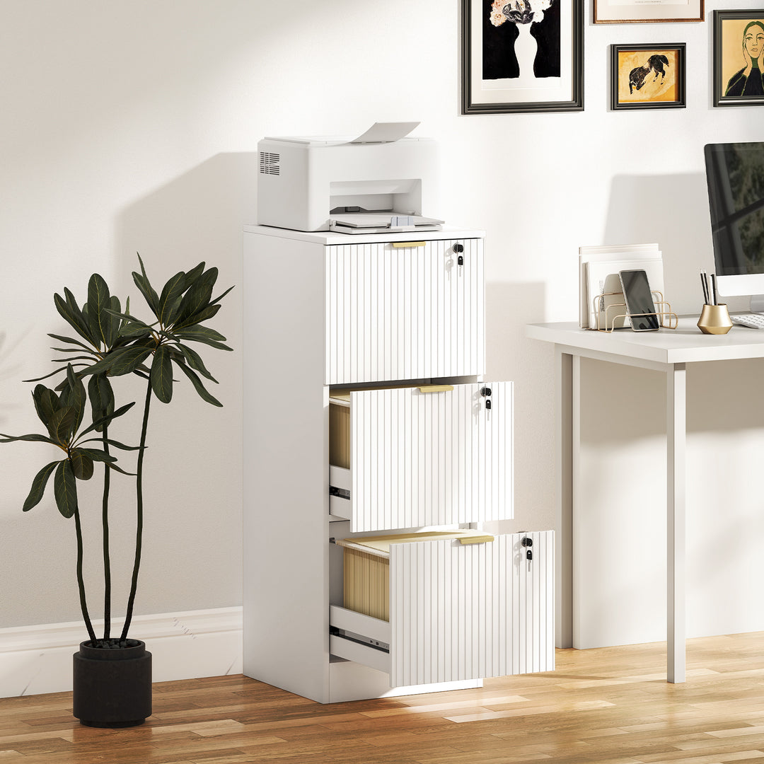 Filing Cabinet, Fluted Vertical File Cabinet with 3 Lockable Drawers - view 2