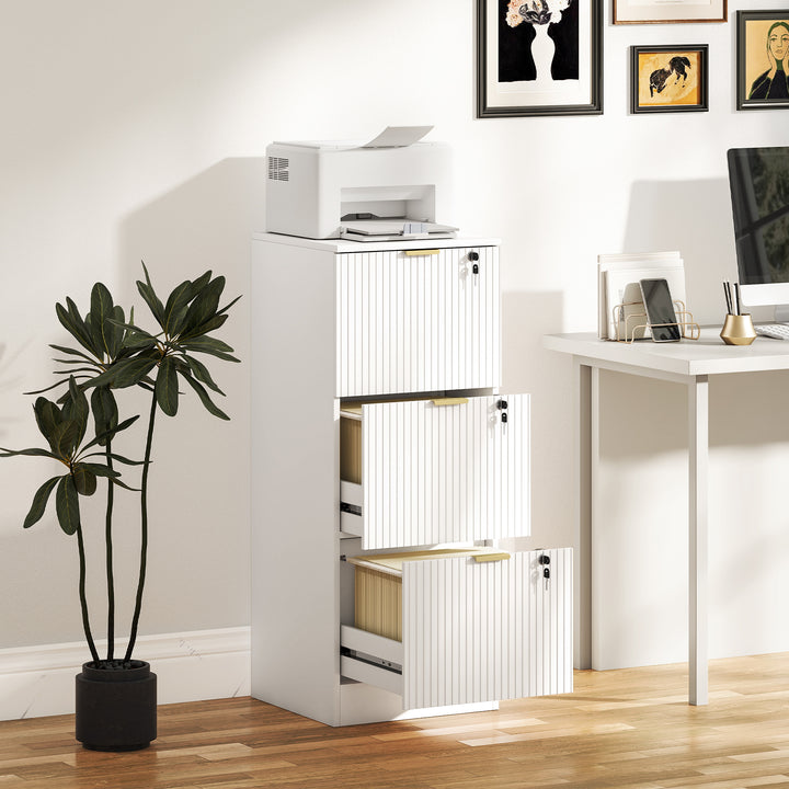 Filing Cabinet, Fluted Vertical File Cabinet with 3 Lockable Drawers - view 2