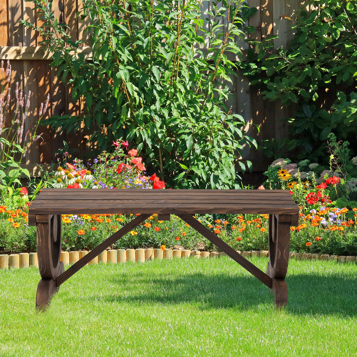 Garden Rustic Wooden Bench Wheel-Shaped Legs Slatted Seat Stable Reinforced Structure Outdoor Patio Garden 2-Person Bench Seat - Brown
