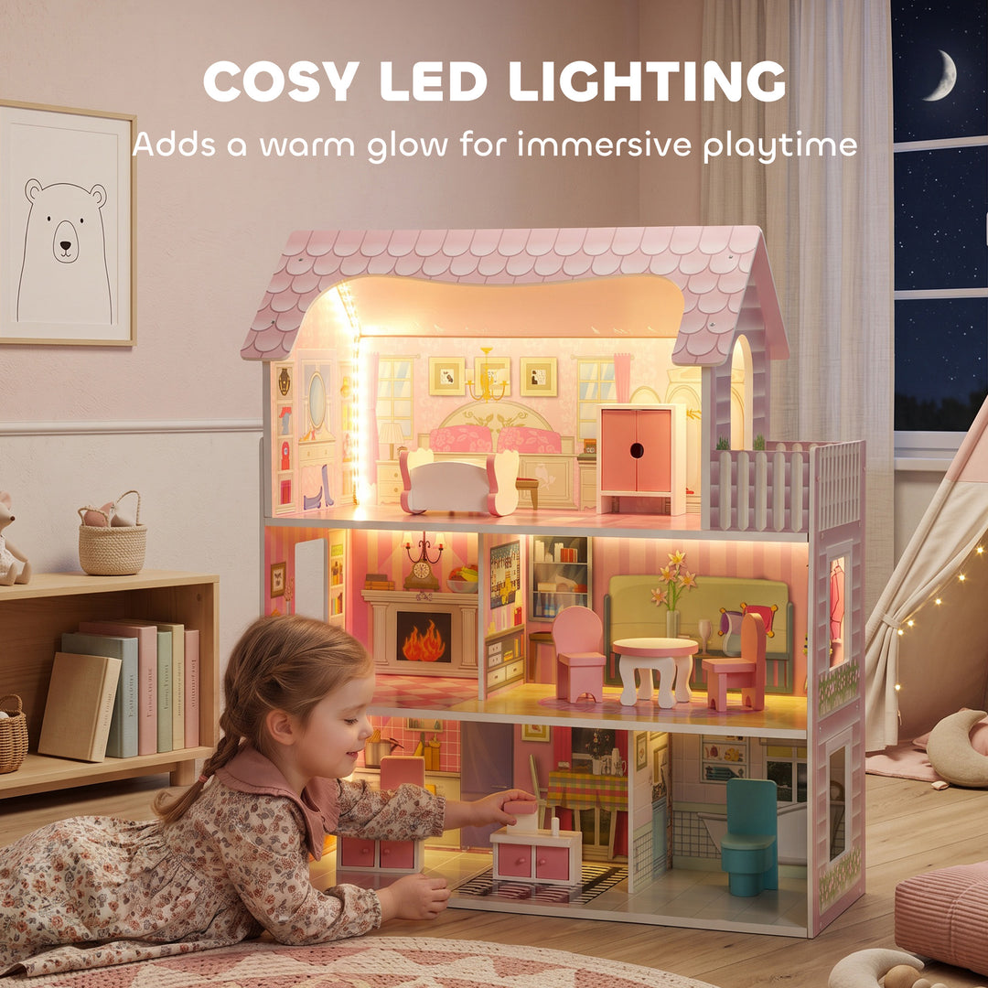 Dolls House, 6 Rooms Modern Dollhouse with LED Lights, 8 Furniture - view 6