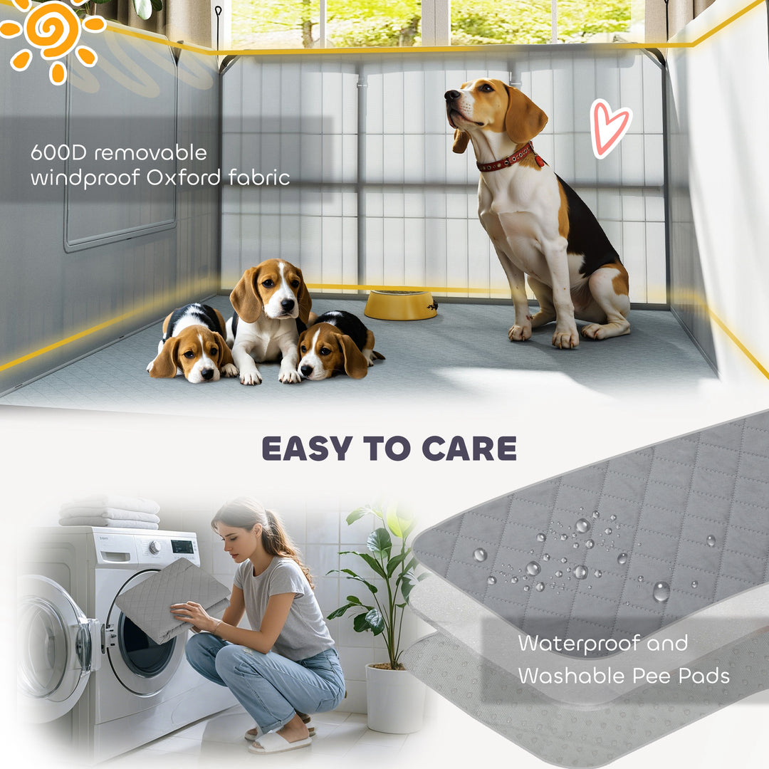 Seven-Panel Dog Whelping Box, Dog Playpen with Washable Whelping Pads, Wind-Resistant Fabric, for Small and Medium Dogs