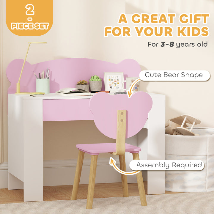 Kids Desk and Chair Set with Drawer for Drawing, Reading, Bear Theme C