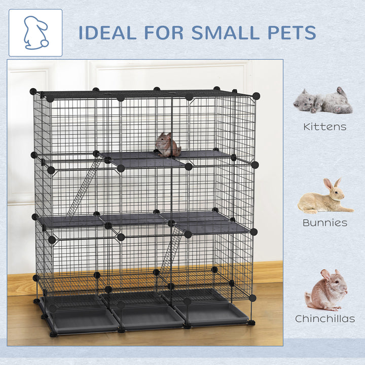 3 Level DIY Pet Playpen Metal Small Animal Cage Rabbit Ferret Chinchillas Cage 4 Doors Bottom Trays Black