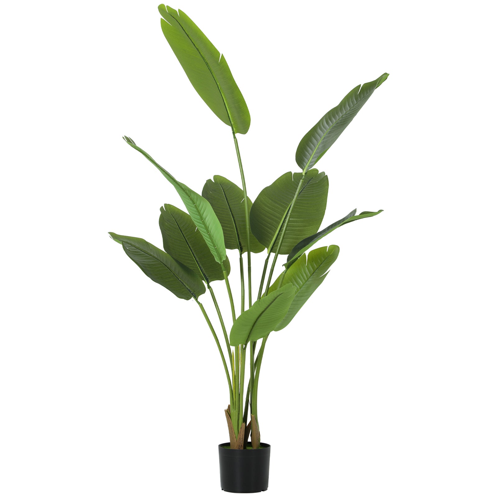 160cm Tall Artificial Bird of Paradise Plant, Faux Banana Leaf Tree with PEVA Leaves and Flocking, Decorative Palm Tree in Pot for Home Office Decor, Green