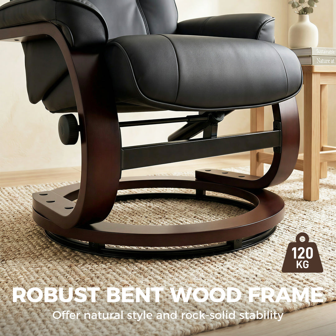 Swivel Recliner Chair with Footstool, PU Leather Recliner Armchair wit