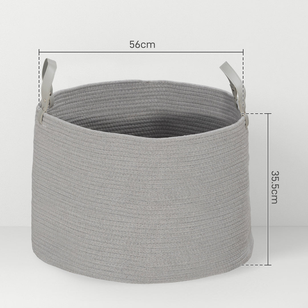 HOMCOM 88L Cotton Rope Laundry Basket, with Handles - Grey | Aosom UK