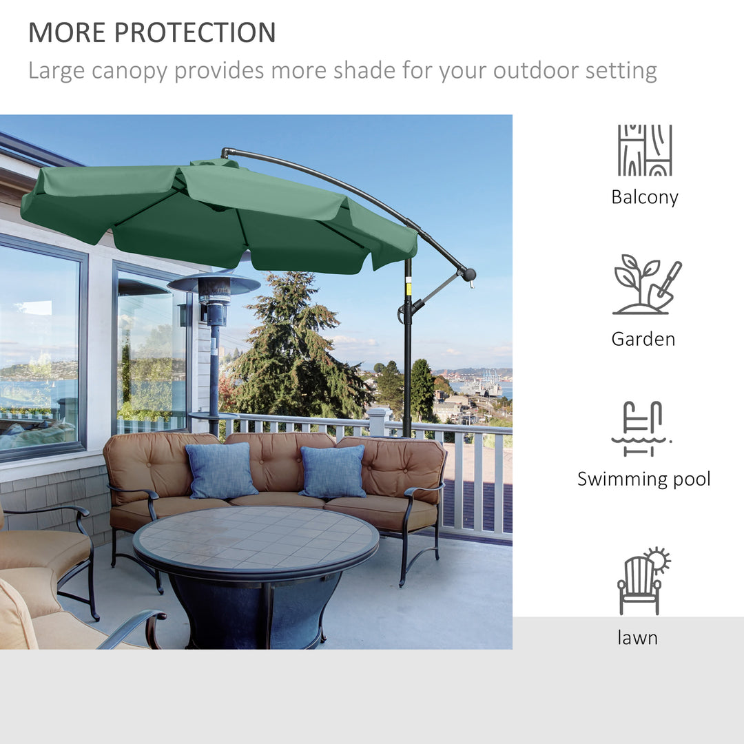 2.7m Garden Parasol Cantilever Umbrella with Crank Handle and Cross Base for Outdoor, Hanging Sun Shade, Green
