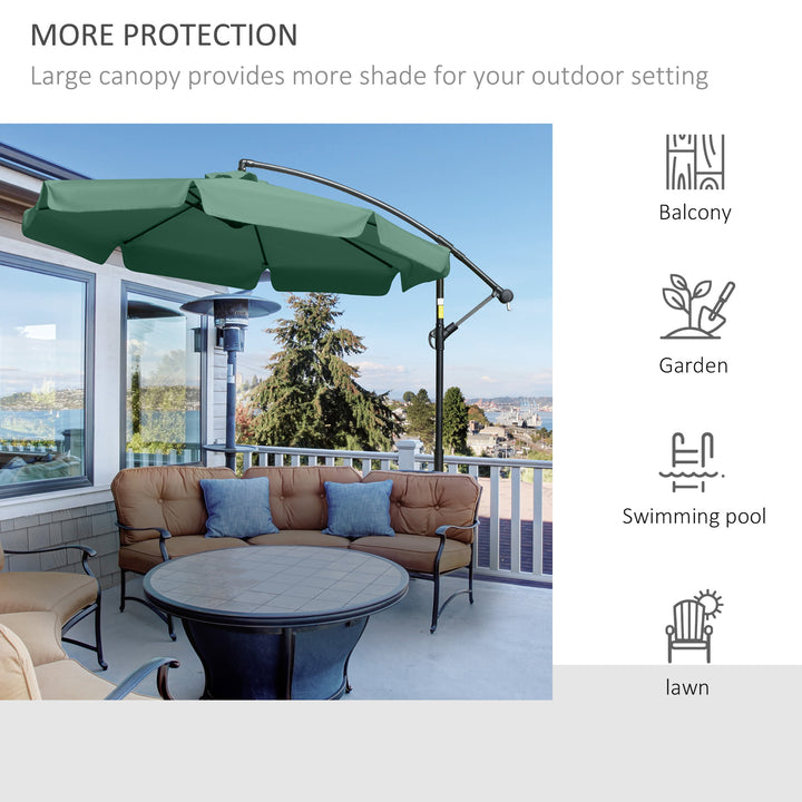 2.7m Garden Parasol Cantilever Umbrella with Crank Handle and Cross Base for Outdoor, Hanging Sun Shade, Green