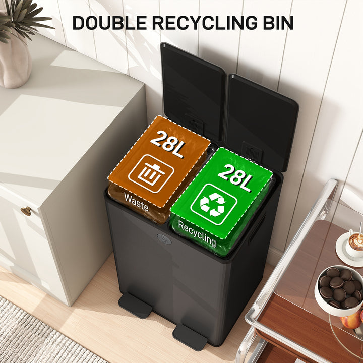 56L Dual Compartment Stainless Steel Bin, with Deodoriser Holders - Bl