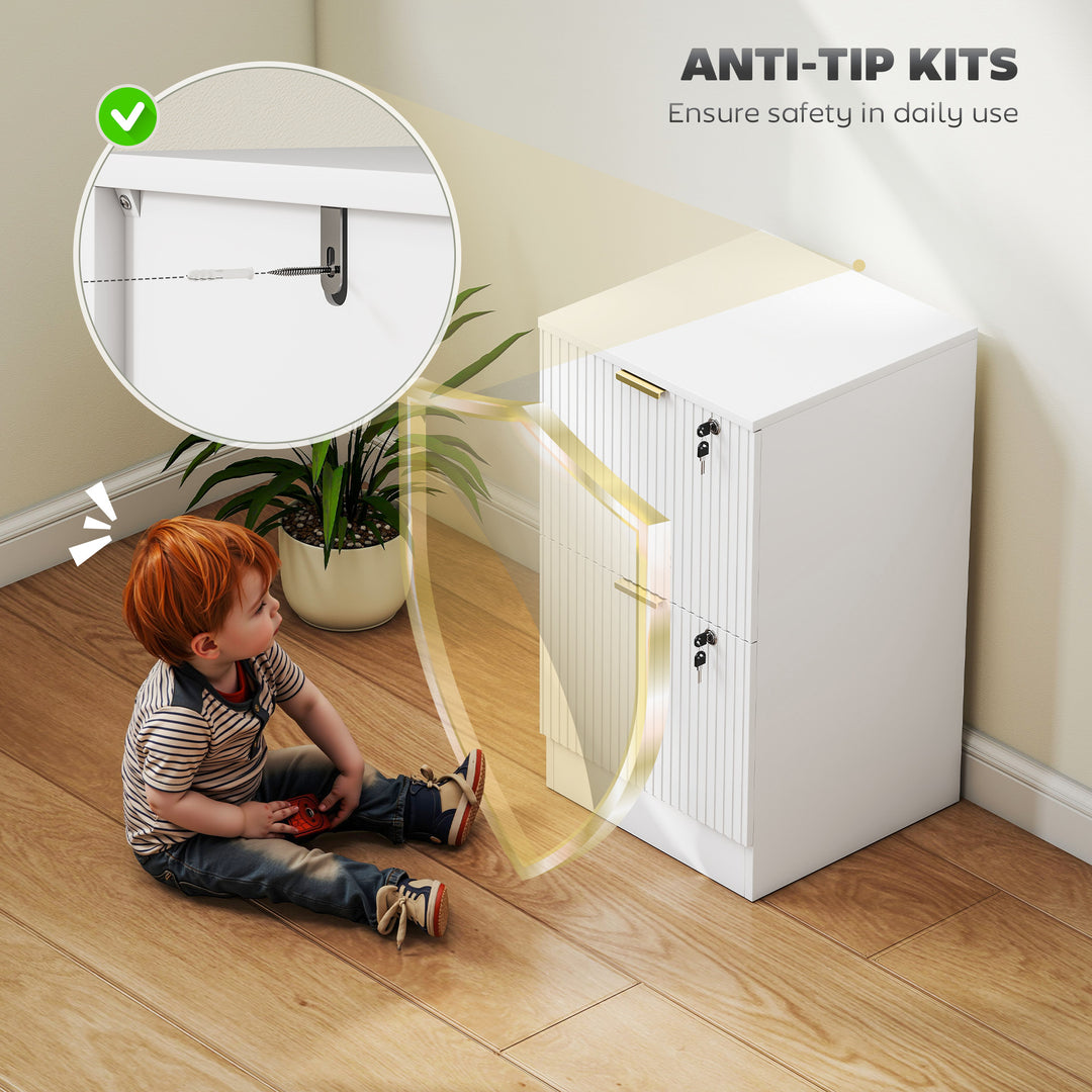 Filing Cabinet, Fluted Vertical File Cabinet with 2 Lockable Drawers a