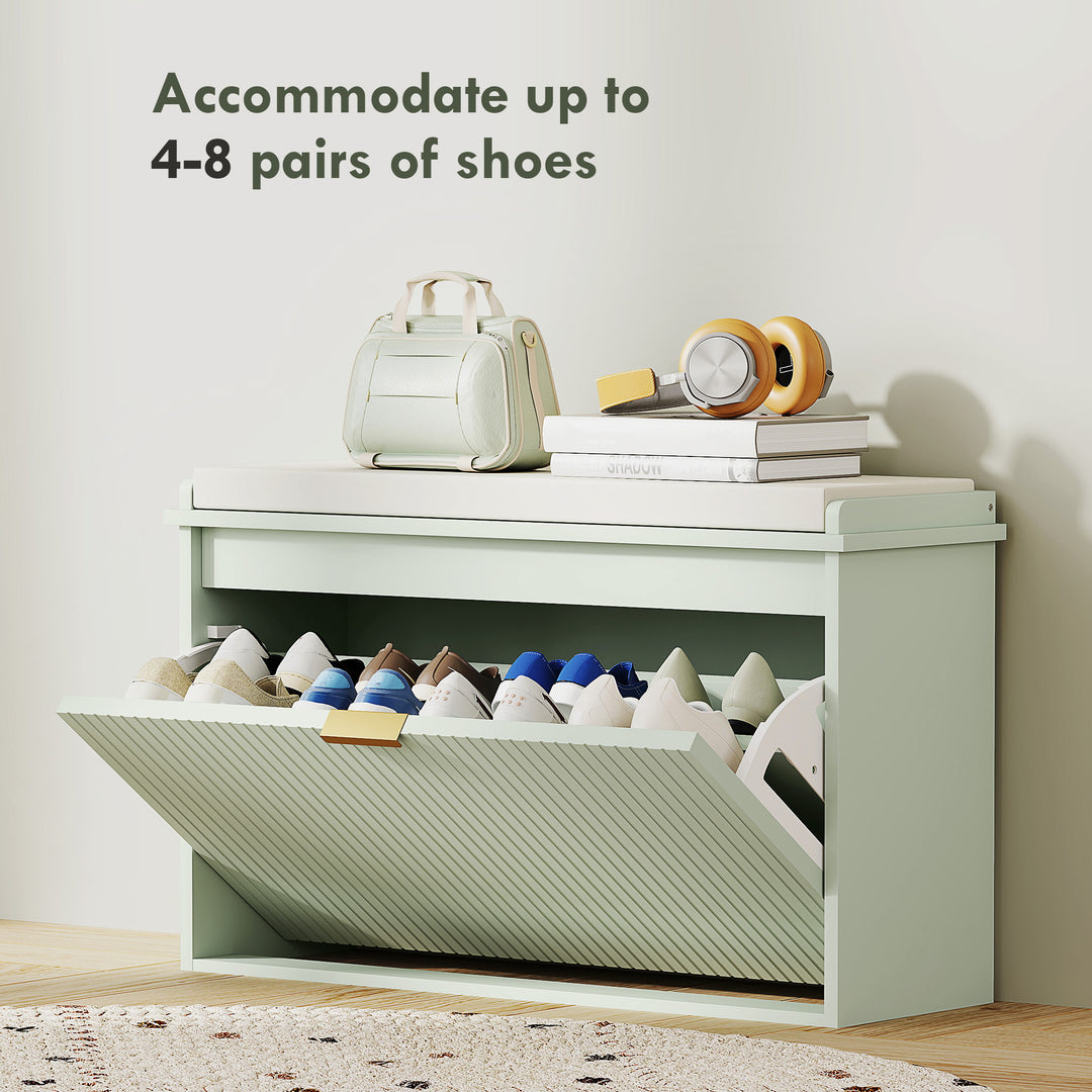 Elegant Eight Shoe Bench, with Top Seat - Green
