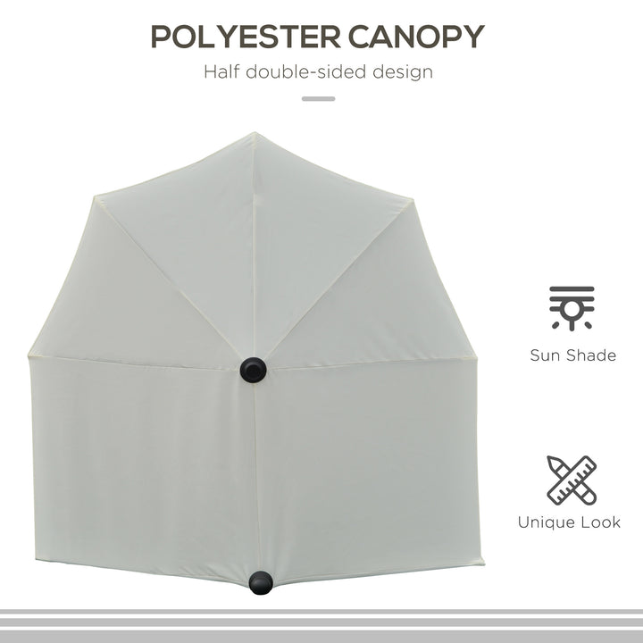 2m Half Parasol Market Umbrella Garden Balcony Parasol with Crank Handle, Base, Double-Sided Canopy, Cream White
