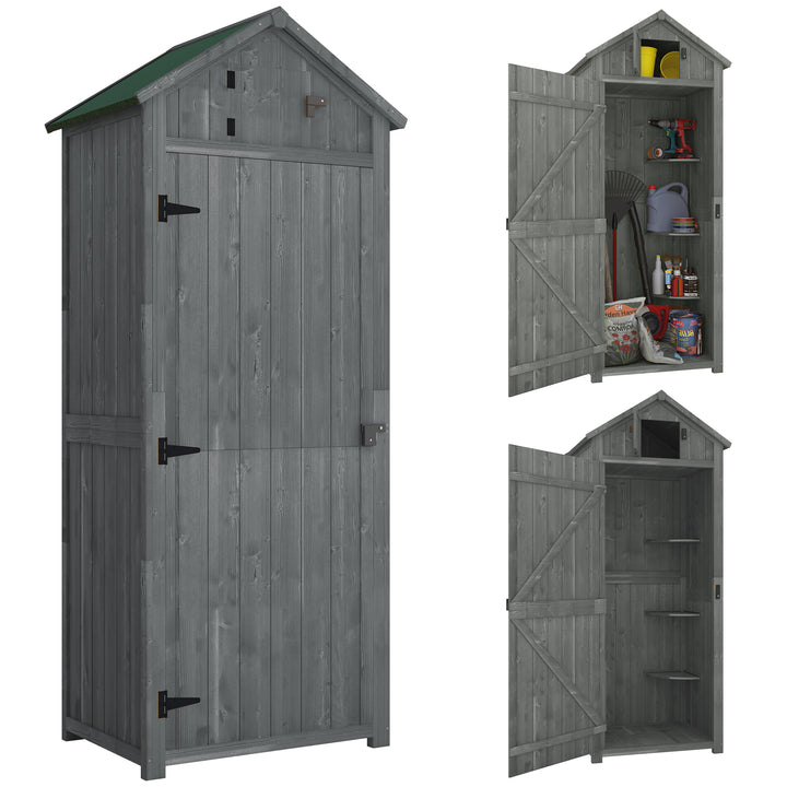MCL Wooden Garden Shed, Utility Outdoor Small Shed with Lockable Double Doors, Shelves and Roof Hatch, Grey