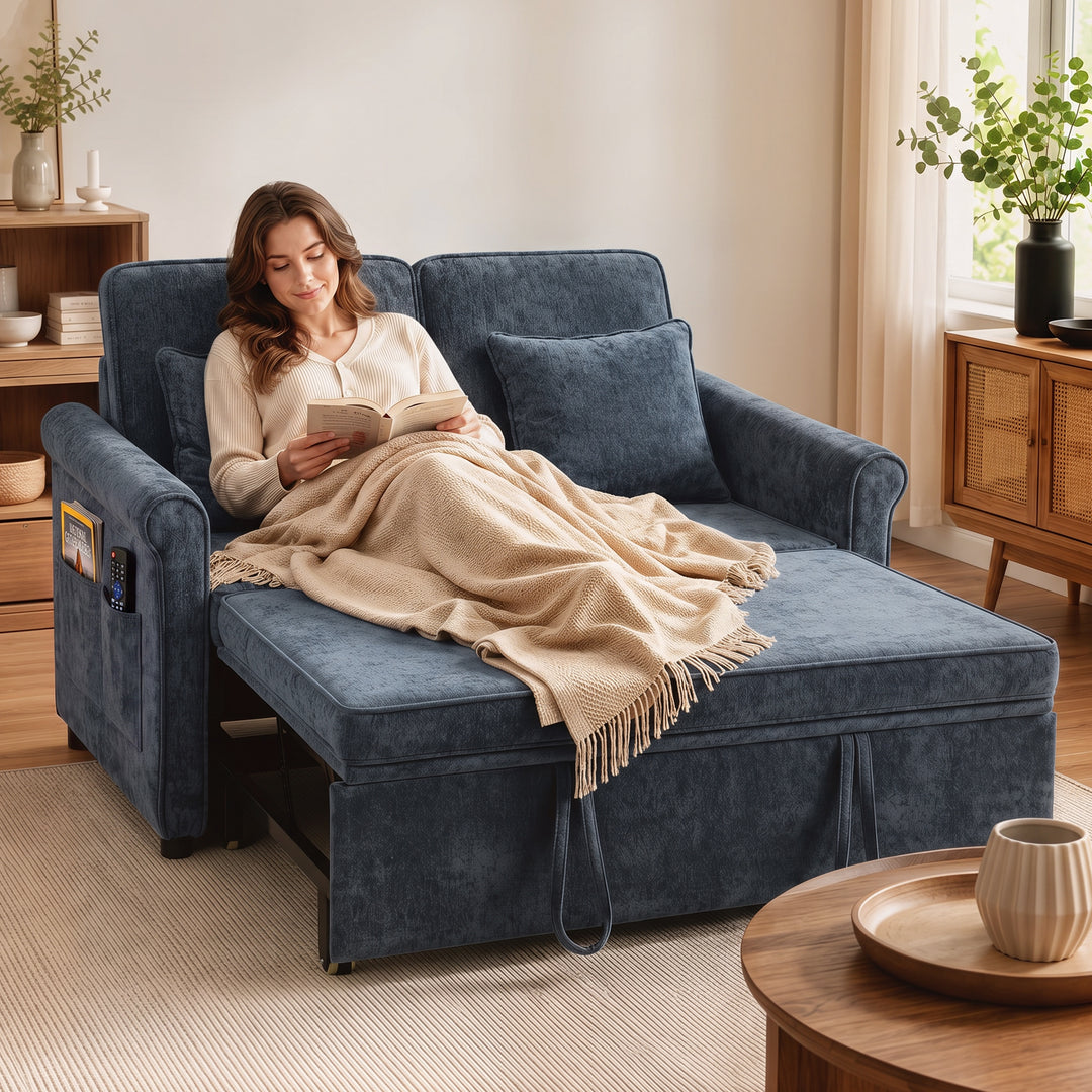 2 Seater Sofa Bed 3-in-1 Convertible Chenille Pull Out Sleeper Sofa - view 2