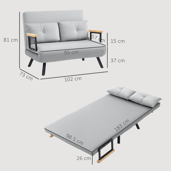 4-in-1 Velvet-Feel Double Sofa Bed, with Pillows - Light Grey