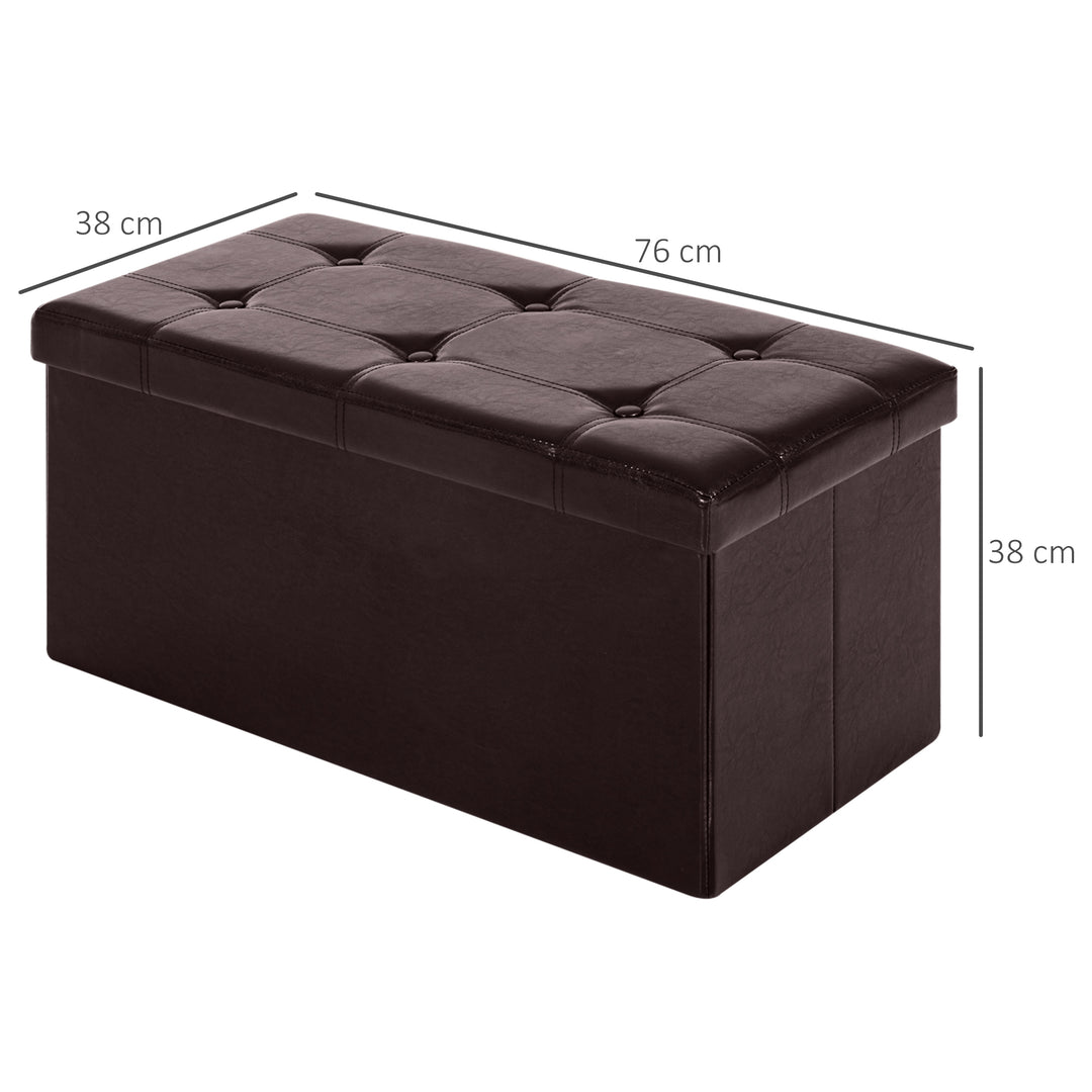 Folding Faux Leather Storage Cube Ottoman Bench Seat PU Rectangular Footrest Stool Box (Brown)