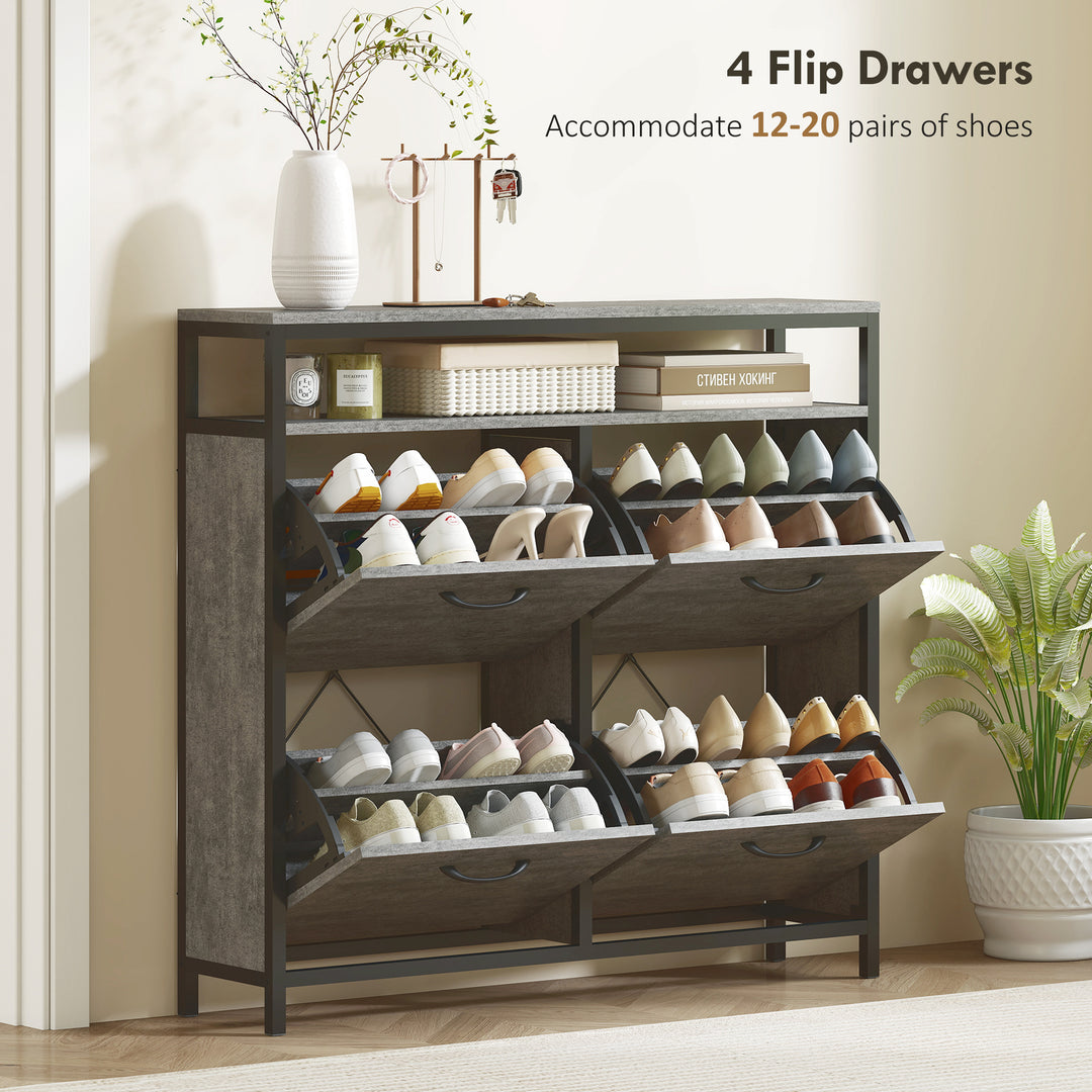 Shoe Storage Cabinet with 4 Flip Drawers and Open Shelf - Cement Grey
