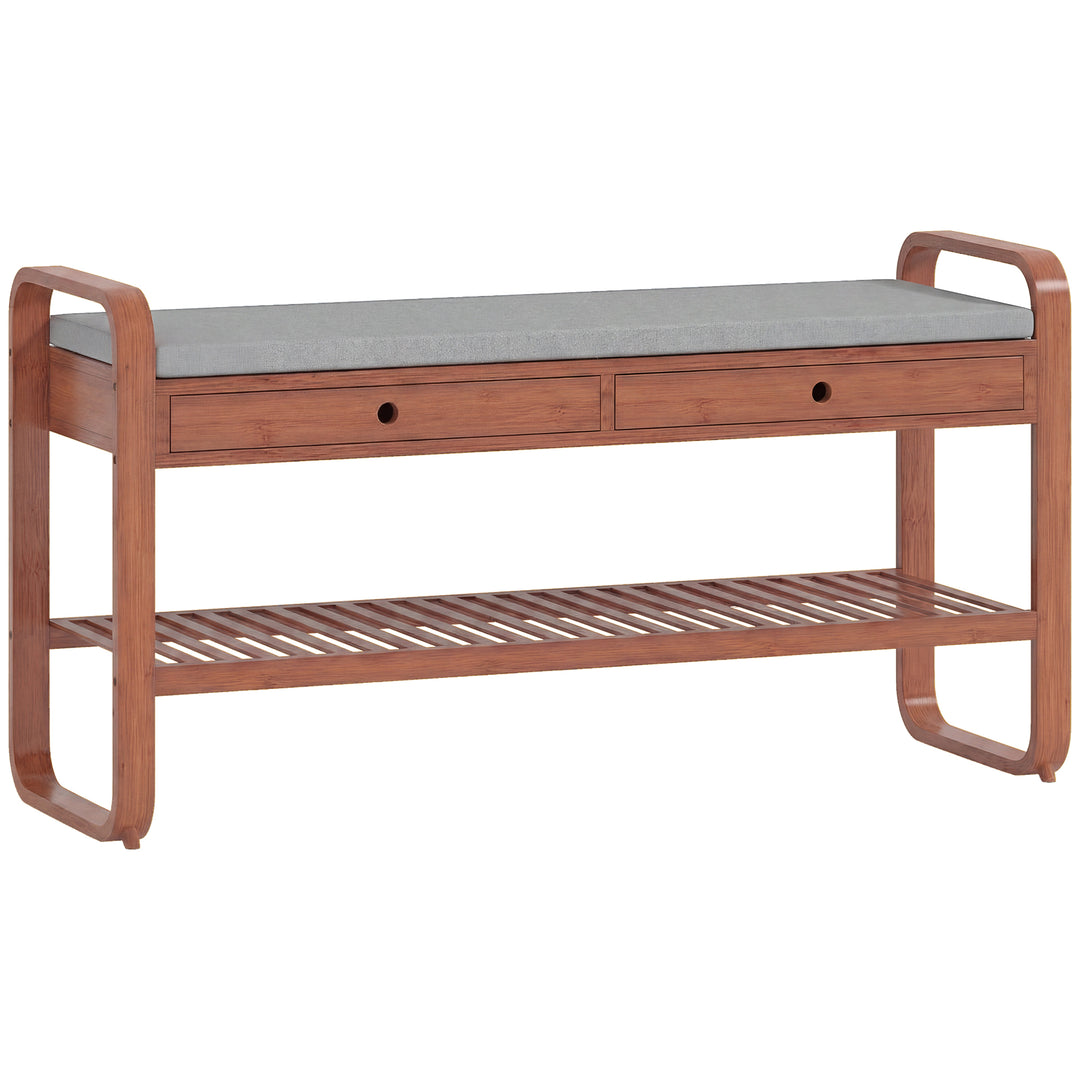 Shoe Bench with 2 Drawers Cushioned Seat Shoe Storage Bench for Hallwa
