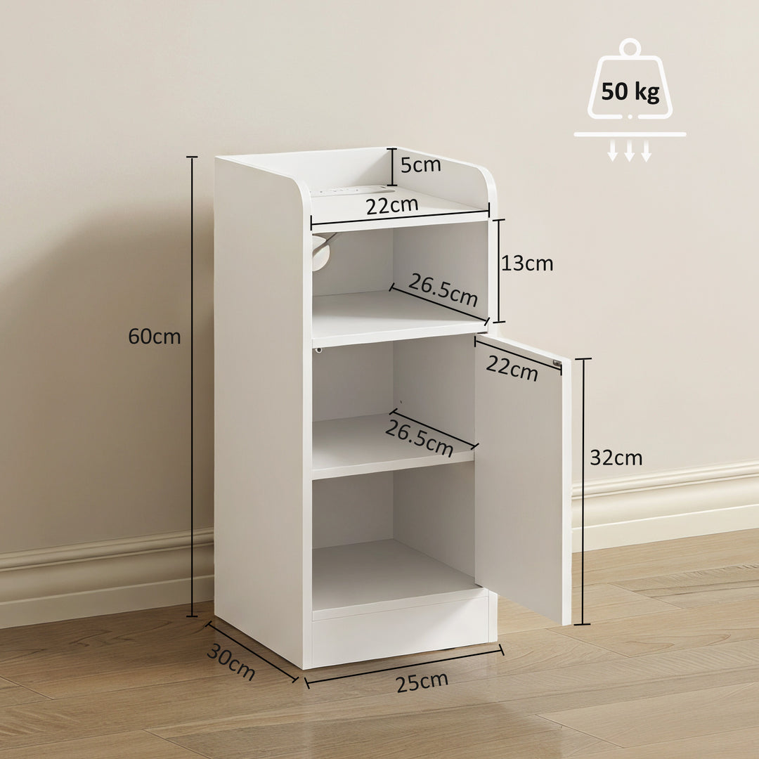 Slim Bedside Table Set of 2 with Charging Station, Narrow Bedside Cabi